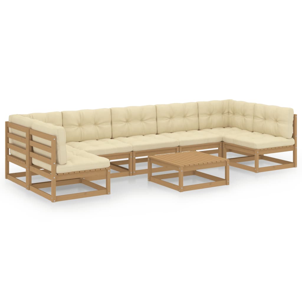 8-piece garden lounge set with cushions honey brown solid pine