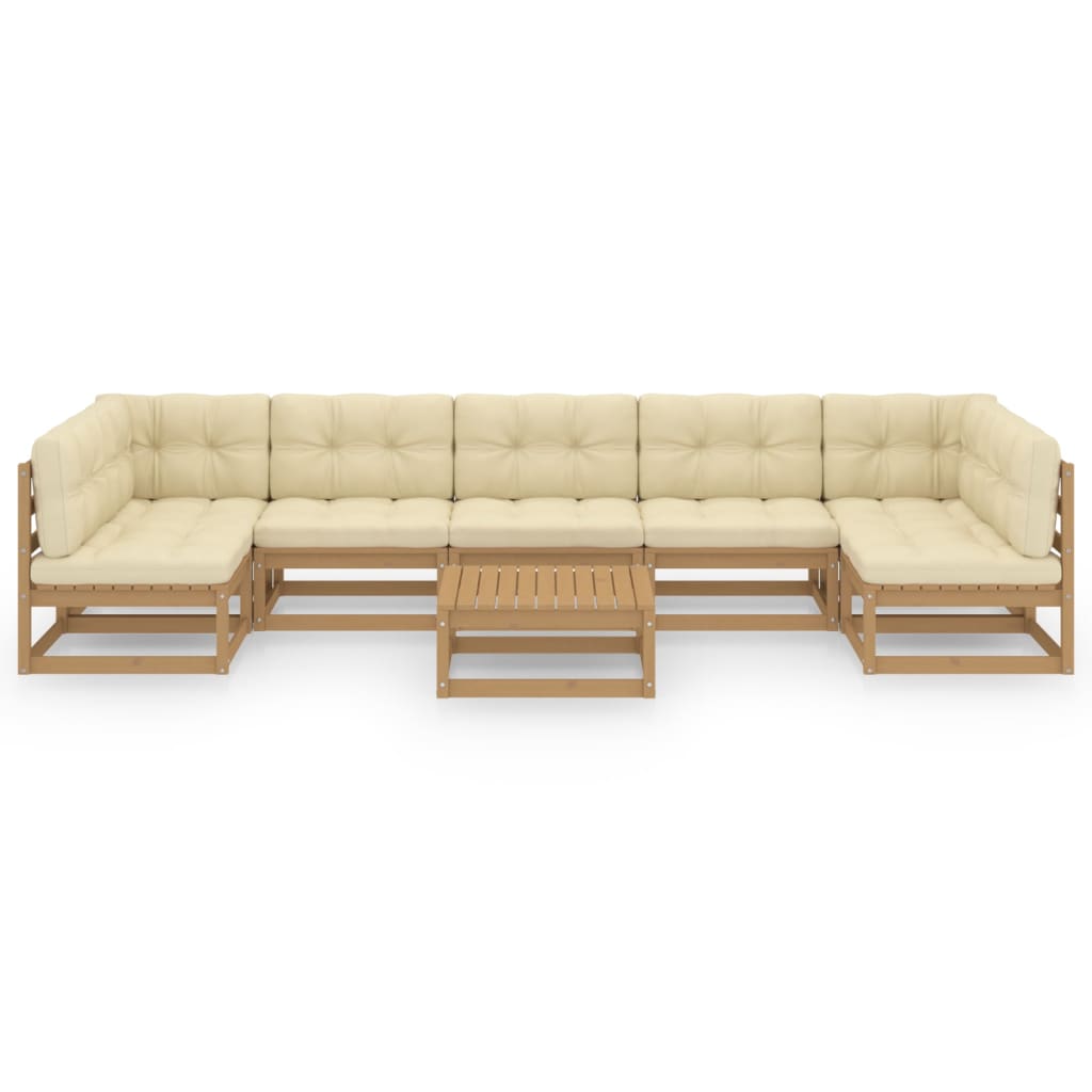 8-piece garden lounge set with cushions honey brown solid pine