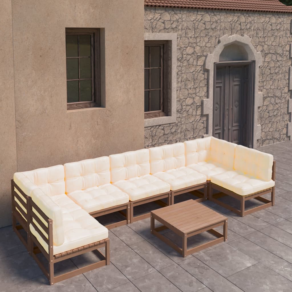 8-piece garden lounge set with cushions honey brown solid pine