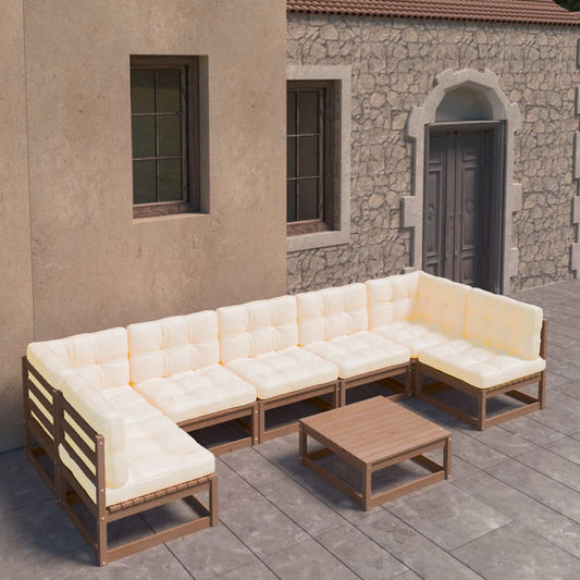 8-piece garden lounge set with cushions honey brown solid pine