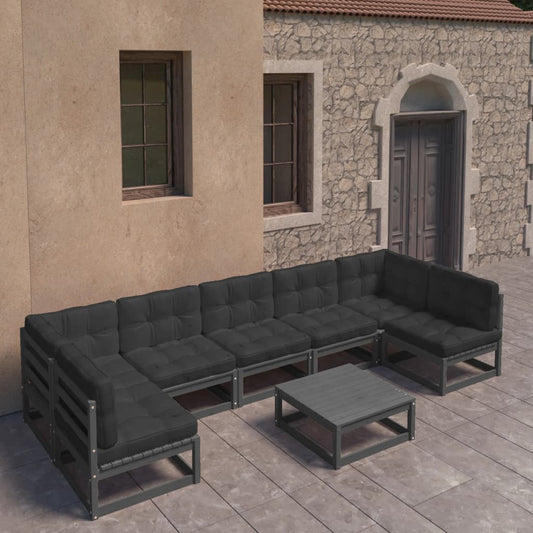 8-piece garden lounge set with cushions black solid pine