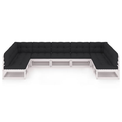9-tlg. Garten-Lounge-Set mit Kissen Weiß Massivholz Kiefer