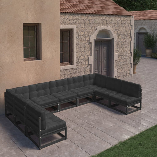 9-piece garden lounge set with cushions black solid pine