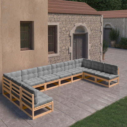 10-tlg. Garten-Lounge-Set mit Kissen Massivholz Kiefer