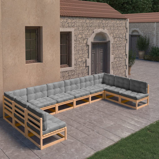 10-tlg. Garten-Lounge-Set mit Kissen Massivholz Kiefer