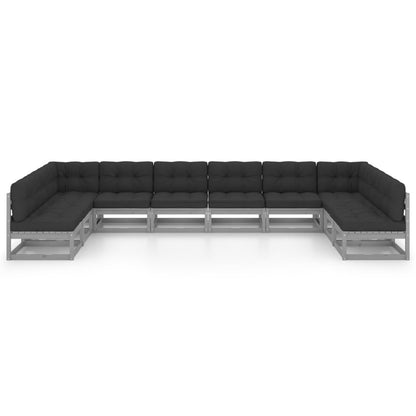 10-tlg. Garten-Lounge-Set mit Kissen Grau Massivholz Kiefer