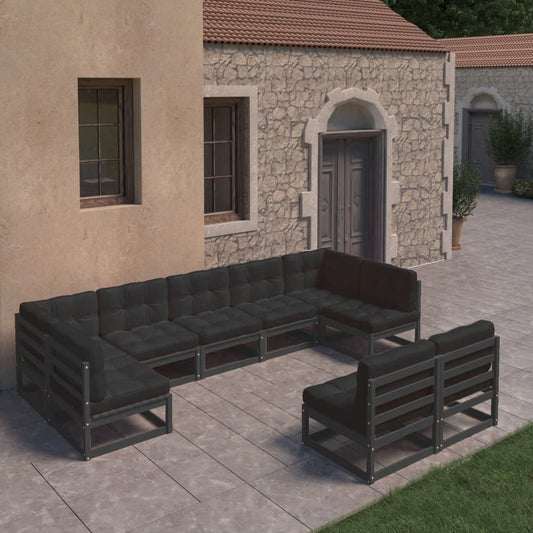 9-piece garden lounge set with cushions black solid pine
