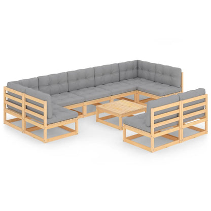 10-tlg. Garten-Lounge-Set mit Kissen Massivholz Kiefer