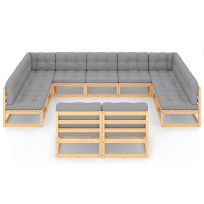 11 kom. Vrtna garnitura za sjedenje s jastucima od punog borovine