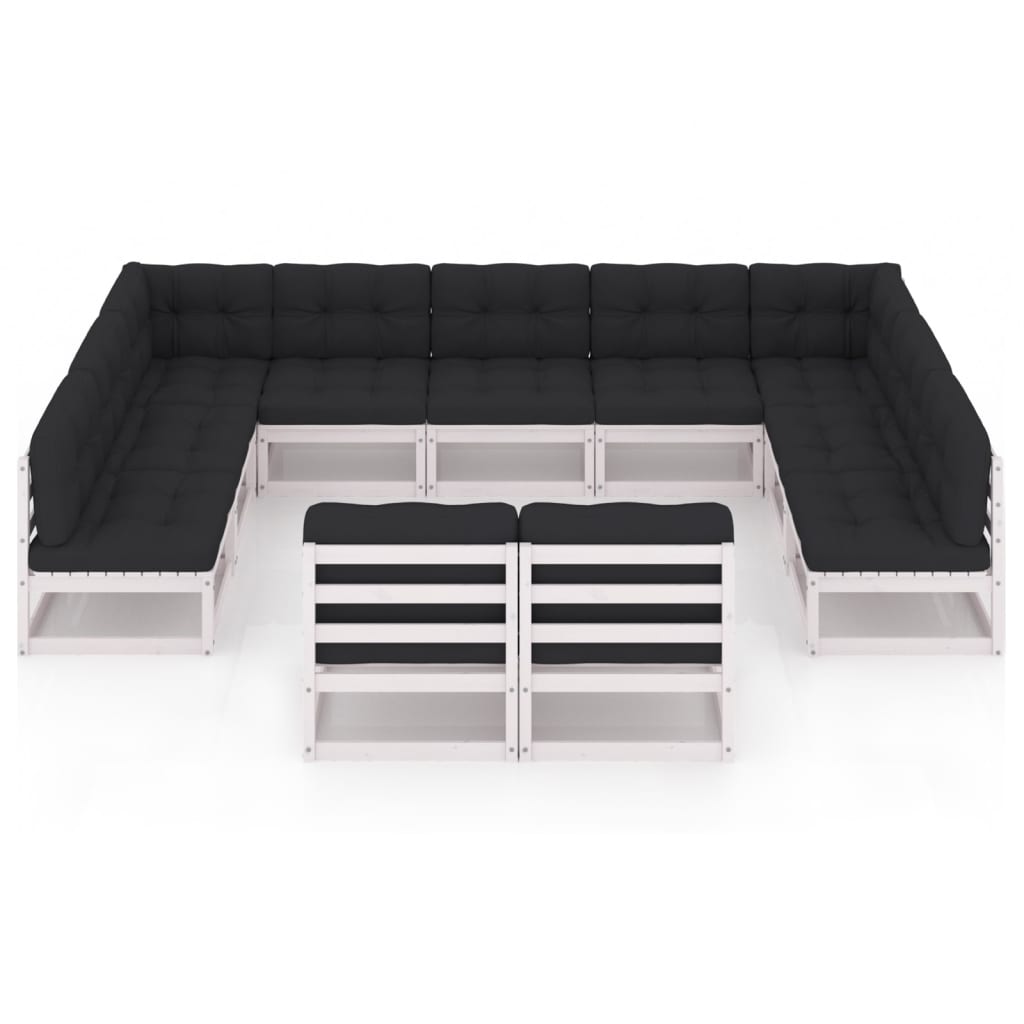 11 kom. Vrtna garnitura za sjedenje s jastucima od bijelog punog bora