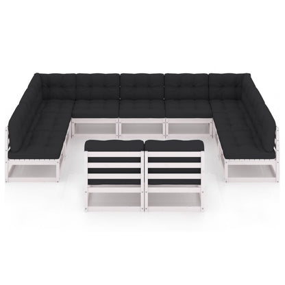 11 kom. Vrtna garnitura za sjedenje s jastucima od bijelog punog bora