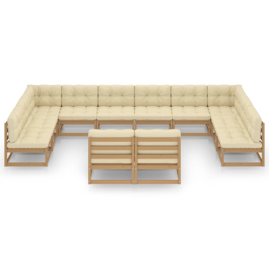 12-tlg. Garten-Lounge-Set mit Kissen Honigbraun Massivholz