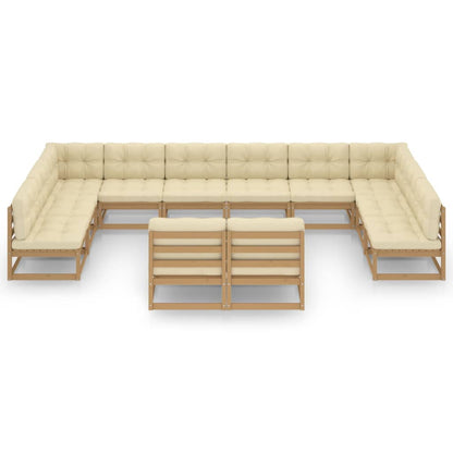 12-tlg. Garten-Lounge-Set mit Kissen Honigbraun Massivholz