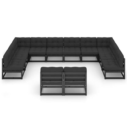 12 kom. Vrtna garnitura za sjedenje s jastucima od punog crnog bora