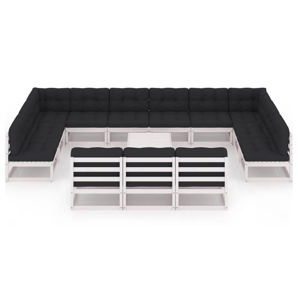 14-tlg. Garten-Lounge-Set mit Kissen Weiß Massivholz Kiefer