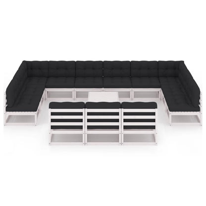 14-tlg. Garten-Lounge-Set mit Kissen Weiß Massivholz Kiefer