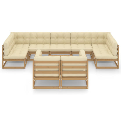 10 kom. Vrtna garnitura za sjedenje s jastucima med smeđe puno drvo