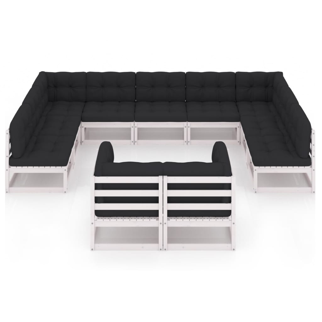 11 kom. Vrtna garnitura za sjedenje s jastucima od bijelog punog bora