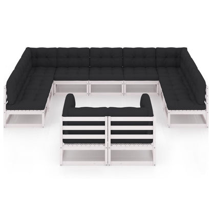 11 kom. Vrtna garnitura za sjedenje s jastucima od bijelog punog bora