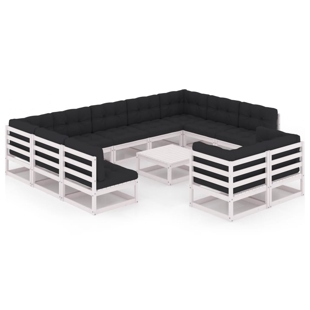 12 kom. Vrtna garnitura za sjedenje s jastucima od bijelog punog bora