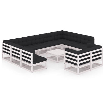 12 kom. Vrtna garnitura za sjedenje s jastucima od bijelog punog bora