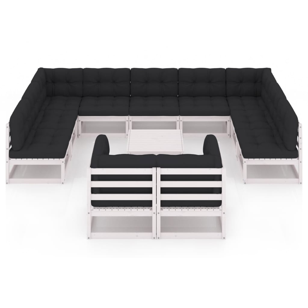 12 kom. Vrtna garnitura za sjedenje s jastucima od bijelog punog bora