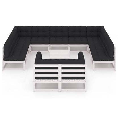 12 kom. Vrtna garnitura za sjedenje s jastucima od bijelog punog bora