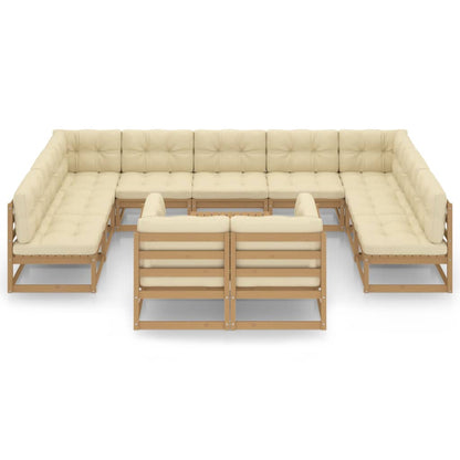 12-tlg. Garten-Lounge-Set mit Kissen Honigbraun Massivholz