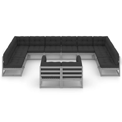 12 kom. Vrtna garnitura za sjedenje s jastucima Siva masivna borovina