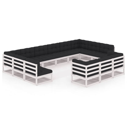 13-tlg. Garten-Lounge-Set mit Kissen Weiß Massivholz Kiefer