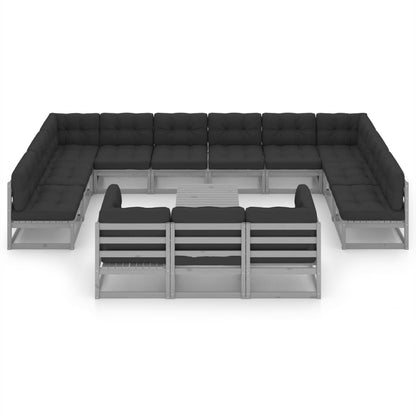 14 kom. Vrtna garnitura za sjedenje s jastucima Siva masivna borovina