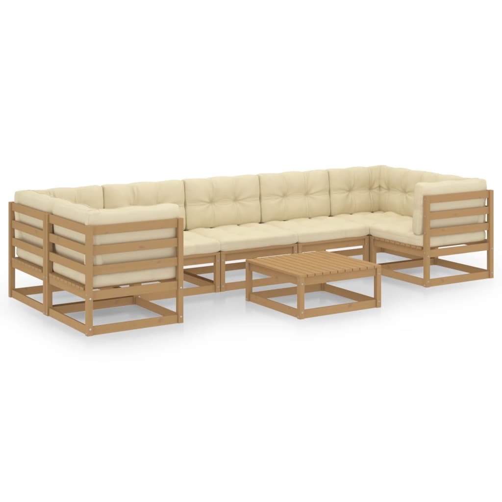 8-piece garden lounge set with cushions honey brown solid pine