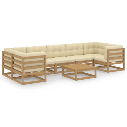8-piece garden lounge set with cushions honey brown solid pine