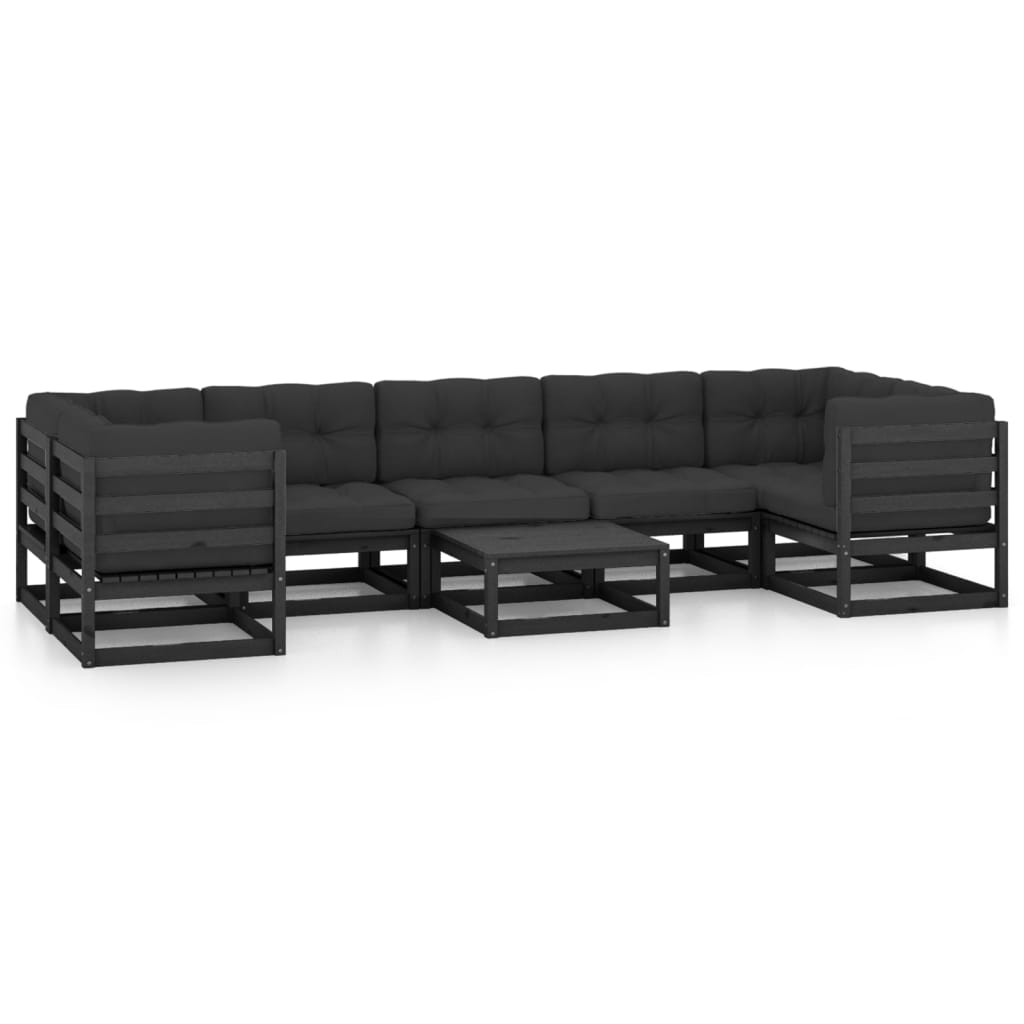 8-piece garden lounge set with cushions black solid pine