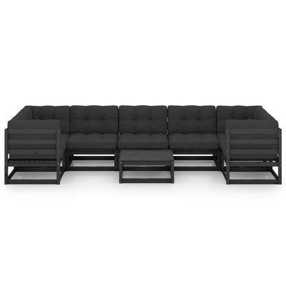 8-piece garden lounge set with cushions black solid pine