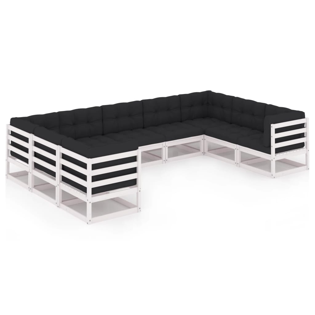 9-piece garden lounge set with cushions white solid pine
