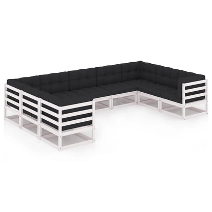 9-piece garden lounge set with cushions white solid pine