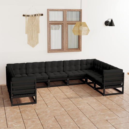 9-piece garden lounge set with cushions black solid pine