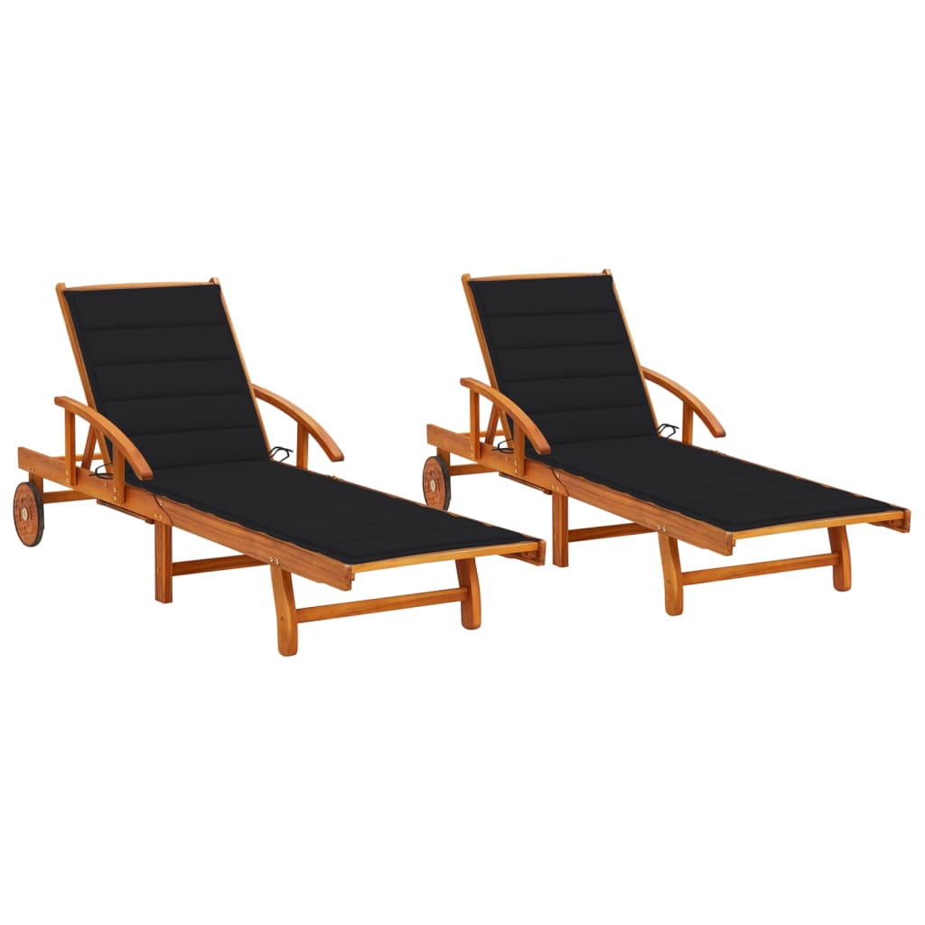 Sun loungers 2 pcs. with cushions solid wood acacia
