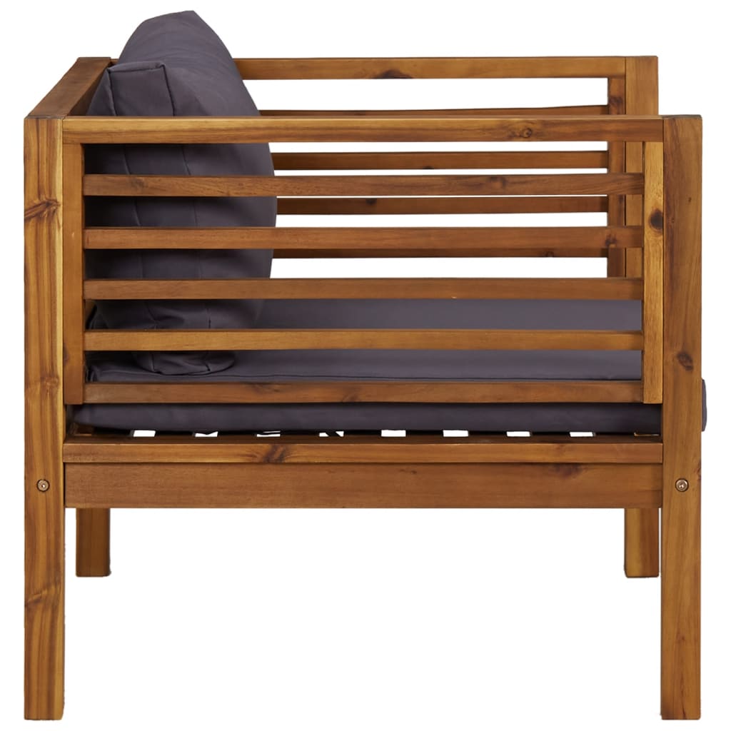 2-tlg. Garten-Sofagarnitur mit Dunkelgrauen Kissen Akazienholz