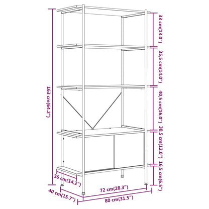 Shelf with 5 shelves and cupboard 80x40x163 cm steel wood material