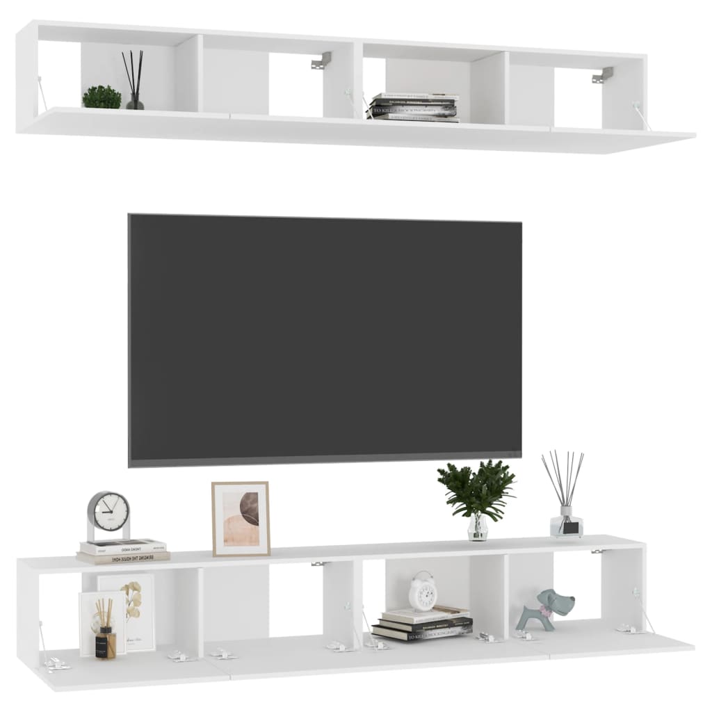 TV cabinets 4 pcs. White 100x30x30 cm wood material