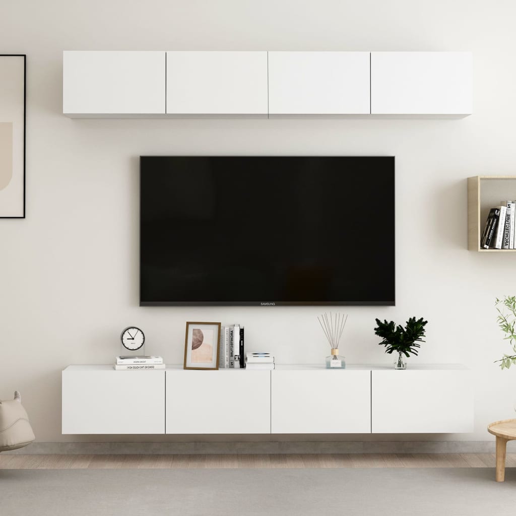 TV cabinets 4 pcs. White 100x30x30 cm wood material