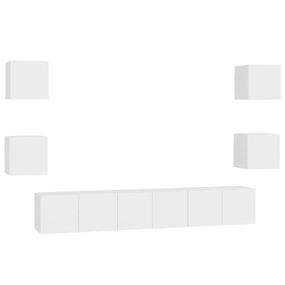 7-piece TV cabinet set white wood material