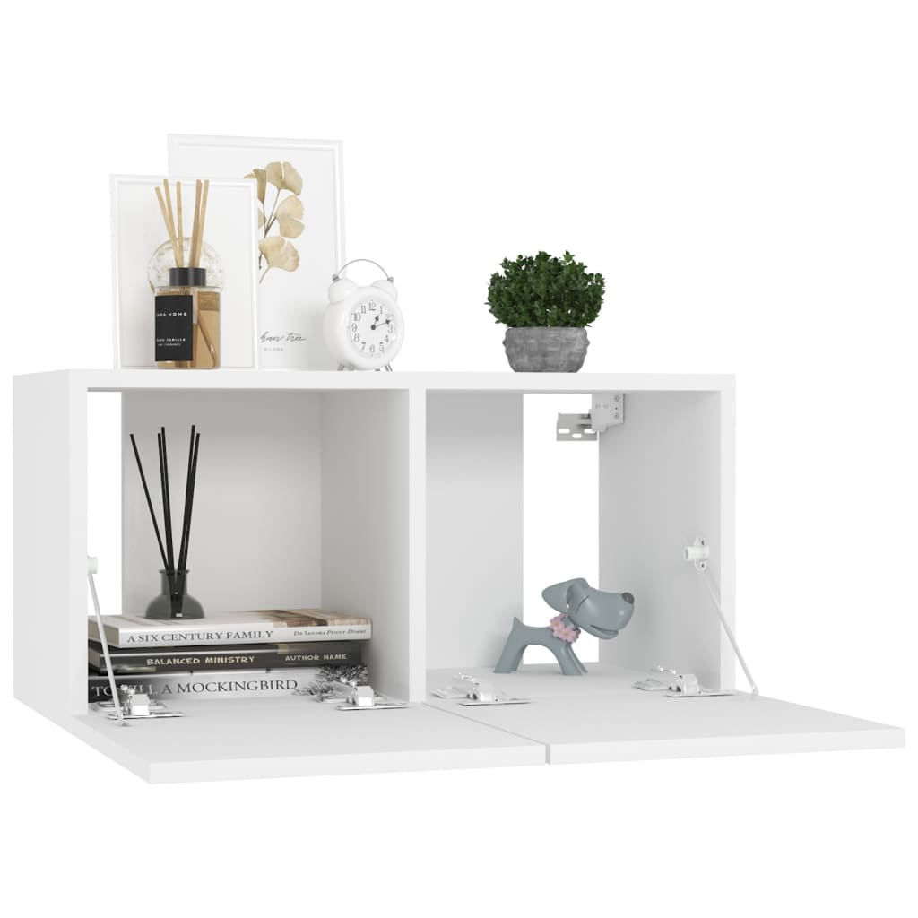 7-piece TV cabinet set white wood material