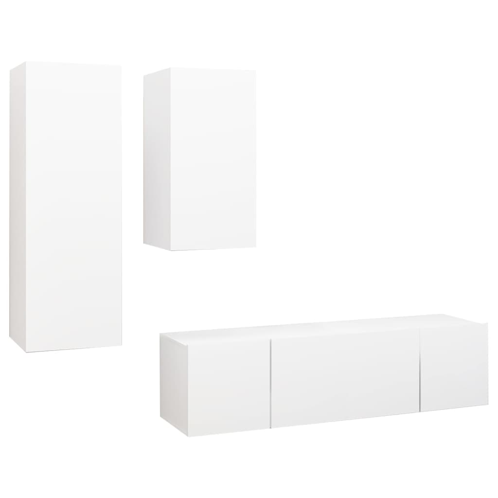 4-piece TV cabinet set white wood material