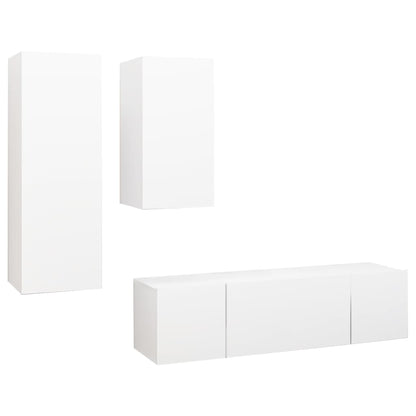 4-piece TV cabinet set white wood material