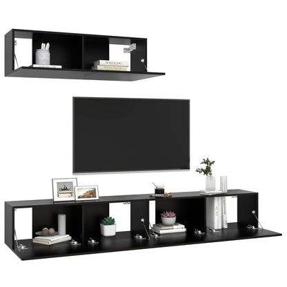 TV cabinets 3 pcs. Black wood material