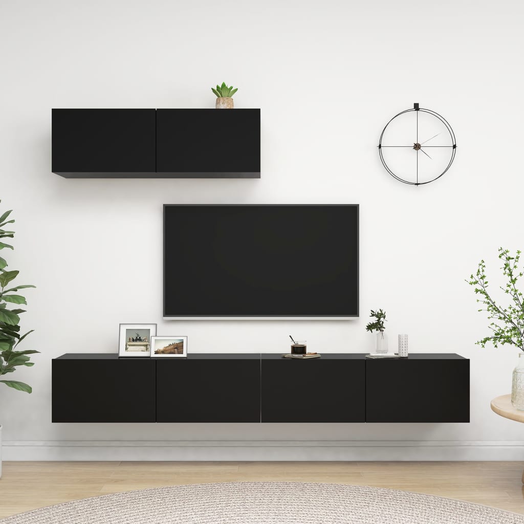 TV cabinets 3 pcs. Black wood material