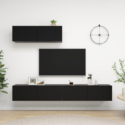 TV cabinets 3 pcs. Black wood material